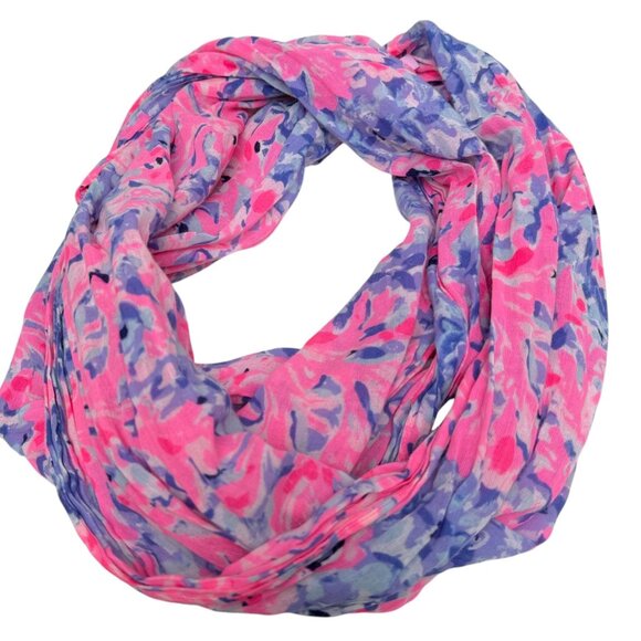 Lilly Pulitzer Resort Infinity Scarf Cotton Preppy Pink Blue Print Loop - Picture 1 of 6